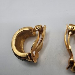 Black Enamel Rhinestone Crystal Earrings Gold Tone Vintage Clip On Jewelry