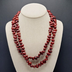 Artisan Hand Strung Red Seed Nut Bead Single Strand Infinity No Clasp Necklace