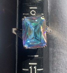 Vintage Gold Over Sterling Mercury Mist Topaz? Ring with Blue Accent Stones