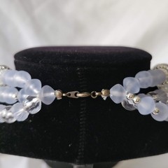 MCM VTG Choker Necklace & Earring Set Frosted Blue Multi-layer Chunky Statement
