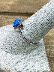 Vintage Blue Opal & CZ Sterling Silver Halo Ring Sz. 9.75