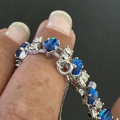 VINTAGE ESTATE STERLING SILVER BLUE & WHITE RHINESTONE B DAVID BRACELET 7” LONG