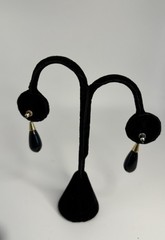 Vintage Victorian Gold Tone Black Teardrop Dangle Pierced Earrings