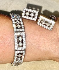 ENGEL Bros. ART DECO Bracelet Earring Set Clear Rhinestone RHODIUM Plating 1930s