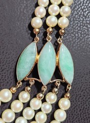 Vintage 5 Strand Pearl Jade 14K Gold Chocker Pearl Necklace by de Groot & Gudde