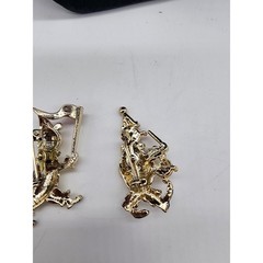 Vintage Gold Tone Circus Parade Brooch Set Bear with Flag and Musician Clown Pin
