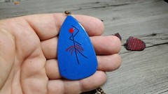Vintage Enamel Over Copper Primitive Modernist Pendant & Earrings
