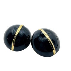 Vtg Casual Corner Enameled Earrings Pierced Round Chunky Black GoldTone Signed
