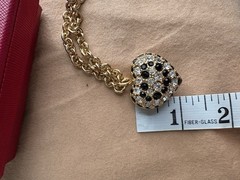 VTG Nina Ricci Gold Plated Heart Pendant Necklace Black Clear Crystal NWT NOS