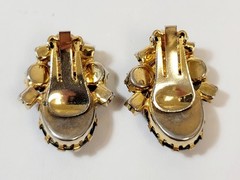 Vintage Green AB Light Brown Rhinestone Dog Tooth Prong Juliana Earrings