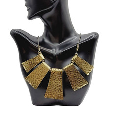 Exotic Hammered Style 5 Metal Plate Bib Necklace Brutalist Cleopatra Look 21 In