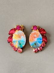 Vtg Verified BOOK SET JULIANA AB Pink Rivoli Brooch/Pend Earring Set