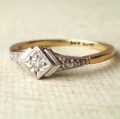 Vintage Glass Star Lab Created Diamond Wedding 14k Yellow Gold Over Gifted Ring