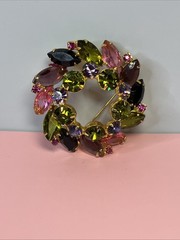 Vintage Wreath Brooch Fruit Salad Design D&E Juliana Multicolor Rhinestones