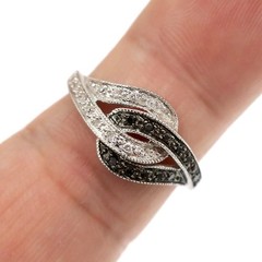 14k Solid White Gold Black and White Natural Diamond Love Knot Ring Size 7
