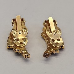 Vintage Rhinestone Clip On Earrings Purple Clear Climber Gold Tone 1 3/8″