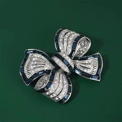 Rhinestone Bow Brooch Pin – Vintage Blue Crystal Lapel Accessory for Women