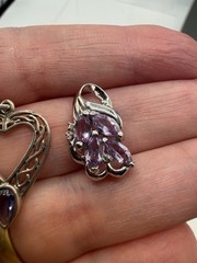 Lot Of 5 Vintage Sterling Pendants Plus Stones Heart Floral Locket