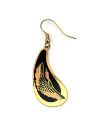 1x Piece Vintage Bird Black Pink Green Cloisonne Enamel Dangle Hook Earring #B1