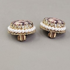 Vintage Sugared Flowers Clip On Earrings West Germany Round Faux Pearls 7/8″
