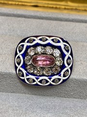 Antique Victorian Cobalt Enamel Old Mine Cut Diamond Tourmaline Brooch