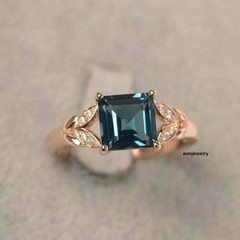 2 Ct Princess Cut London Blue Topaz Solitaire Engagement Ring 14K Rose Gold Over