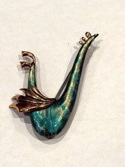 MATISSE RENOIR WINDSONG BIRD GREEN ENAMEL VINTAGE MCM COPPER BROOCH PIN EUC