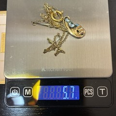 Vintage 12k GF Pocket Watch Chain FOB Necklace, Dog Clip, Blue Aquamarine Glass