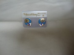 VINTAGE SAMUEL HUANG DESIGNER CLOISONNE PHOENIX COBALT & BLUE ENAMEL EARRINGS