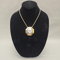 VTG Lanvin Paris Swarovski Crystal Pendant Necklace Gold-Tone Snake Chain 18″