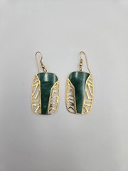 Edgar Berebi Vintage Art Deco Jade Green Enamal Dangling Gold Tone Earrings