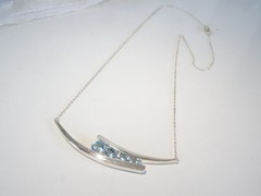 Vintage Sterling Silver 925 Natural Heated Blue Topaz Channel Set Necklace 18″