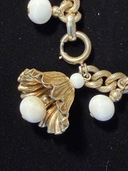VTG Rare Napier Gold-Tone Chunky Fluted Bells W/White Lucite Clappers Bracelet