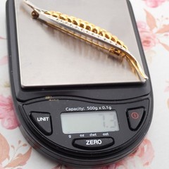 Designer Gold Over Sterling Silver Trombone Clasp Crystal Slender Leaf Pin