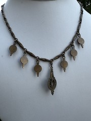 Antique 1930s Brass And Red Glass Festoon Style Necklace