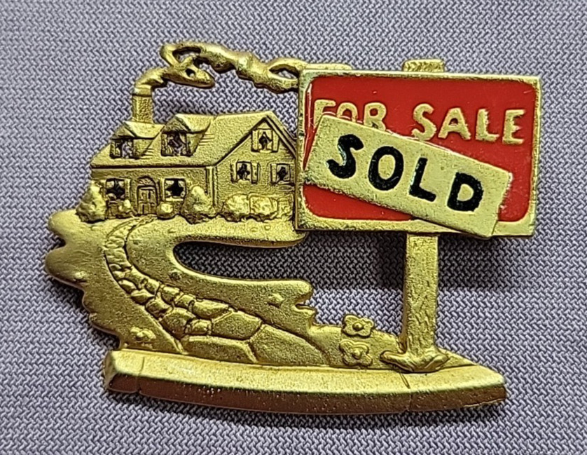 AJC Pin Brooch Real Estate Sold Sign Red Enamel Realtor Sign Pin Back Used