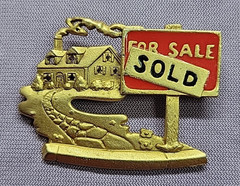 AJC Pin Brooch Real Estate Sold Sign Red Enamel Realtor Sign Pin Back Used