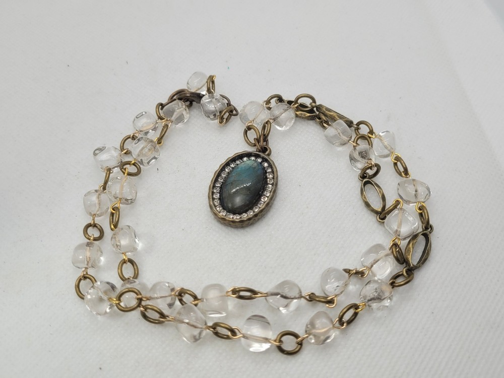 Vintage Crystal and Labradorite Pendant Chain Necklace 26in.