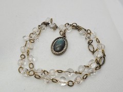 Vintage Crystal and Labradorite Pendant Chain Necklace 26in.