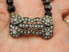 Estate LaVintage Black Faceted Glass Beaded Collar Length Necklace Ornate Clasp