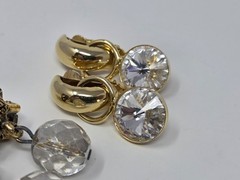 2 Pairs Vintage Gold Tone & Clear Rhinestone Clip-on Earrings Dangle Drop Style