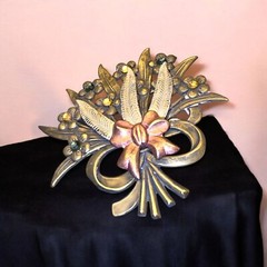 Bouquet Brooch Metal Brass Copper Color Multi Color Rhinestones (G110)