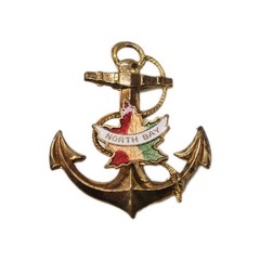 Anchor Ship Brooch North Bay Canada Enamel Gold tone Vintage 1.5 in