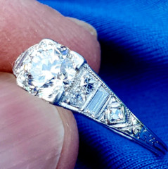 Original EARTH MINED DIAMOND ART Deco Engagement Ring 1 CARAT PLATINUM Solitaire