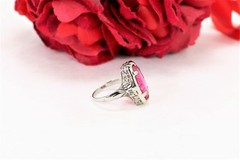 Vintage Designer Belais Ring 18K White Gold Pink Sapphire Filigree Art Deco S. 7