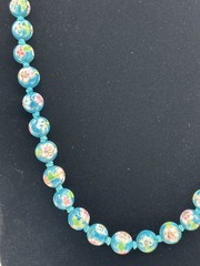 Vintage Chinese Turquoise Cloisonne Enamel Hand-Knotted Floral Bead Necklace 26