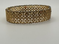 Vintage 925 China Gold Vermeil MultiGemstone Filigree Hinged Bangle Bracelet 30g