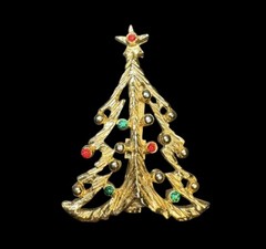 Brooch Pin Christmas Tree Lot 2” Vintage Silver & Gold Tone Holiday Jewelry