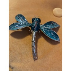 Vintage Cloisonne Enamel Dragonfly Green Teal Large Insect Pendant Ornament