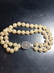 Bracelet 2 strand faux pearls Sterling Clasp Vintage Unused Mint Condition